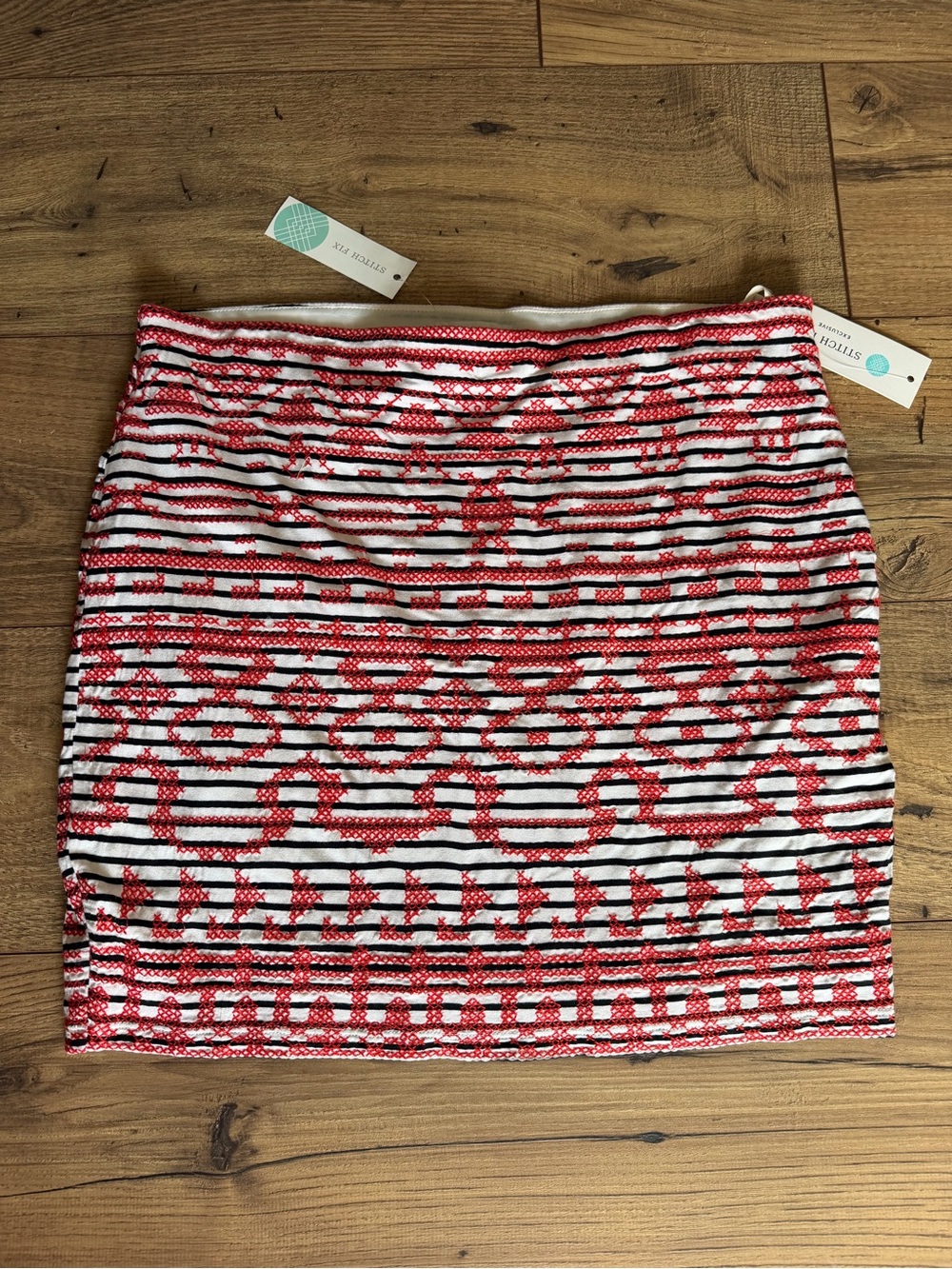 THML Brandi Embroidered Skirt Large Red White Black Boho Mini
